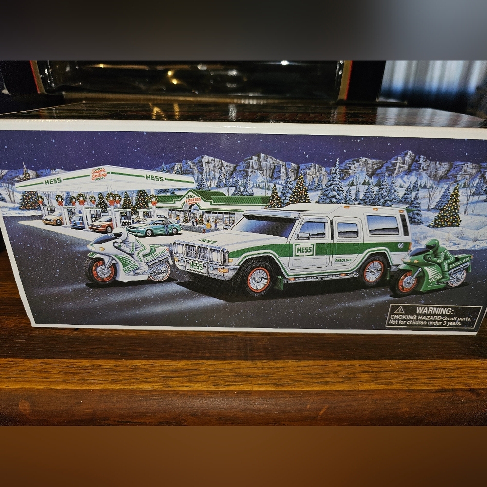 Hess Green and White Toy Truck and Motorcycle Set
